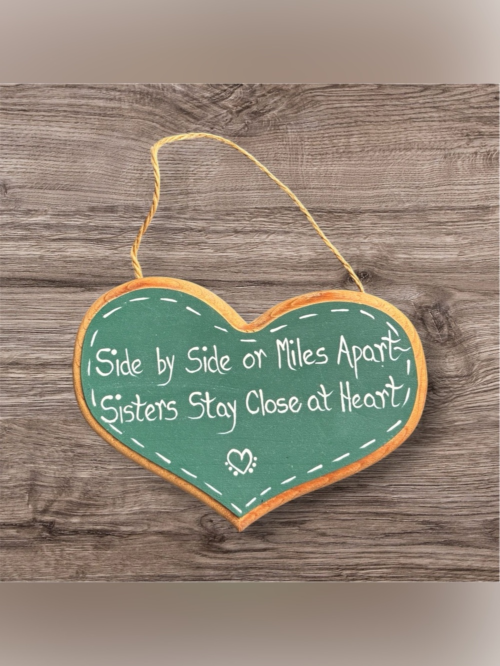 Heart-Shaped Country Farmhouse Folk Art Hanging Sign Sisters Love Wooden Rustic
